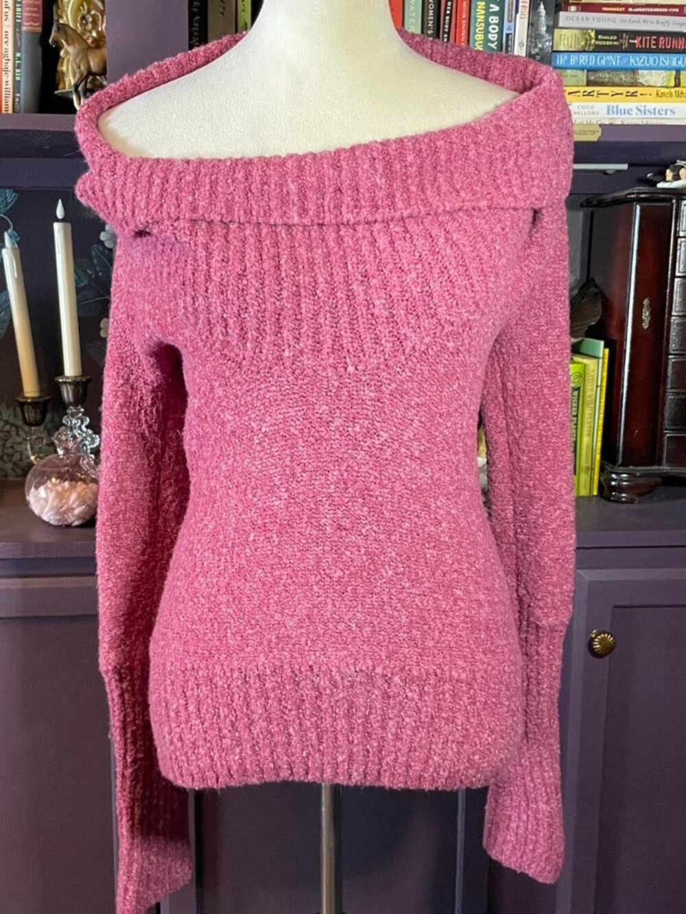 Plush Pink y2k cowl neck sweater